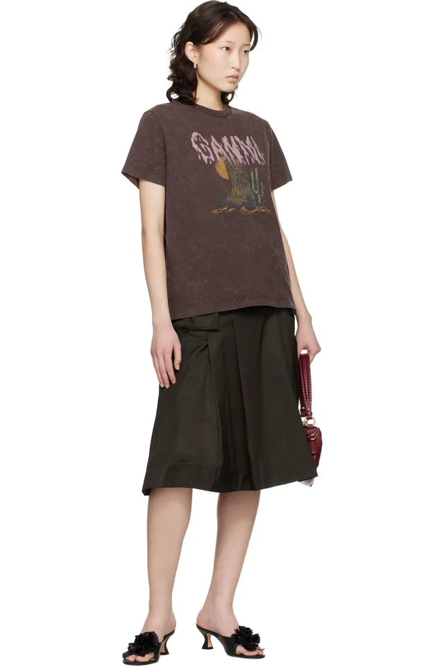 GANNI Brown Vintage Wash T-shirt, photo 4 of 4 from SSENSE