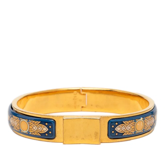 Gold Hermès Narrow Printed Enamel Loquet Hinge Bracelet in Gold from Designer Revival