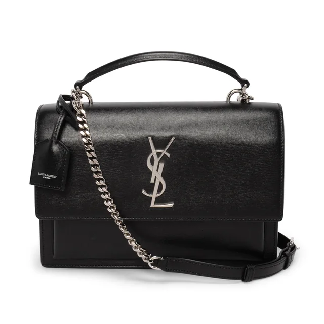 Saint Laurent Medium Sunset Top Handle Bag in Black Calfskin from Blue Spinach