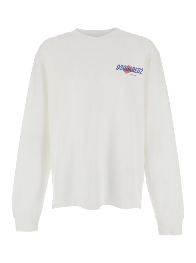 White Crew Neck T-Shirt with Logo Print on the Front in Cotton for Men in White, image 1 of 1 from Gaudenzi Boutique