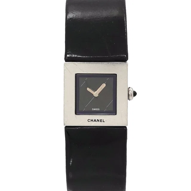 Chanel Quilted Vintage Watch Black Quartz in Black Leather from The Reluxe