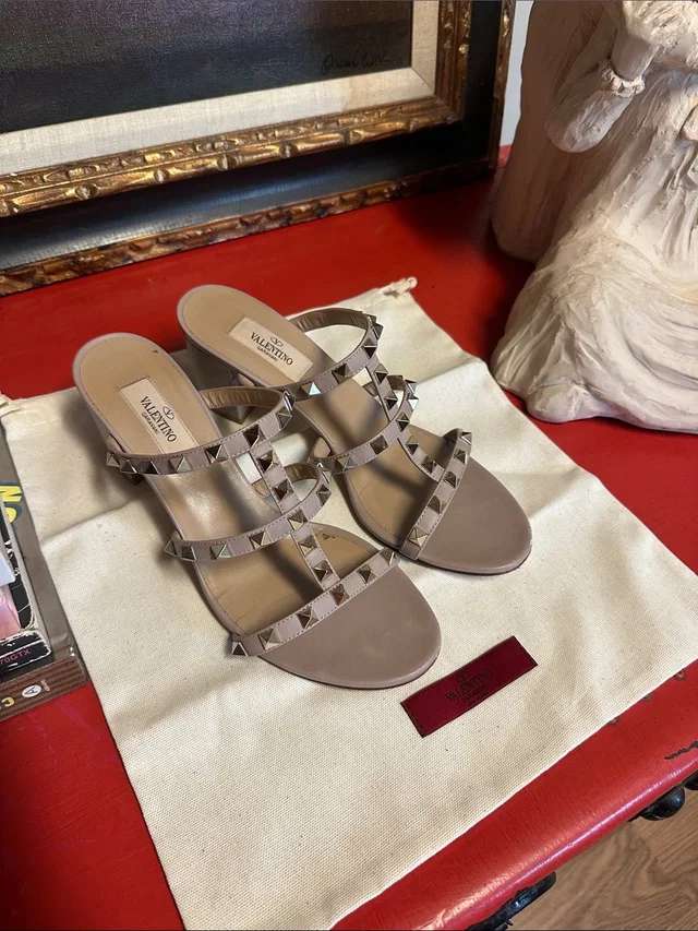 Valentino Garavani Rockstud Slide Sandal in brown|red|neutral Leather from Poshmark
