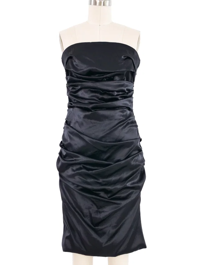 2000s Dolce & Gabbana Ruched Strapless Dress in Silk from Arcade Vintage