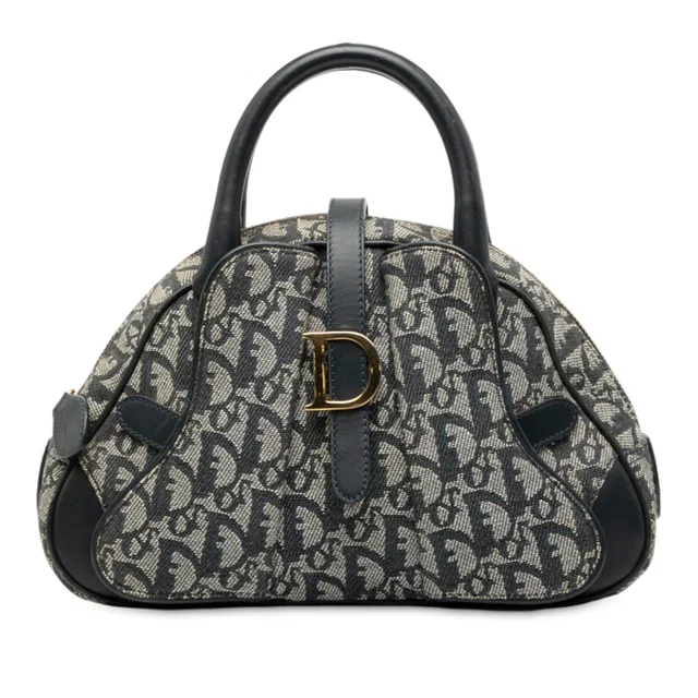 Blue Dior Mini Diorissimo Trotter Canvas Double Saddle Bowler Bag Handbag in Blue Canvas from Designer Revival