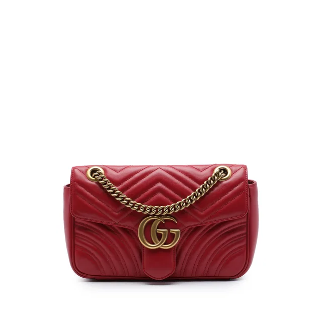 Red Gucci Medium GG Marmont Matelasse Calfskin Shoulder Bag in Red Calfskin from Designer Revival