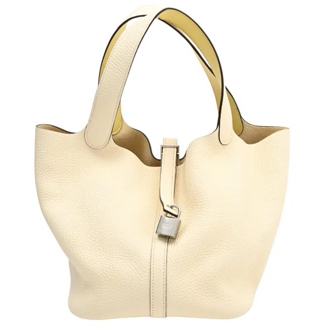 Hermès 2020 Picotin Lock Eclat MM Nata/Jaune Poussin in Yellow Clemence leather from VINTAGE QOO TOKYO