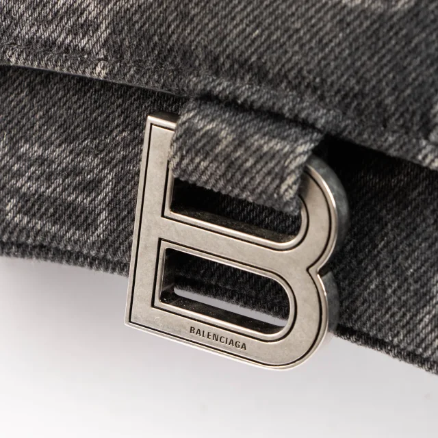 Balenciaga Black Denim BB Monogram Hourglass Small Bag in Black Denim from Labellov, photo 7 of 8