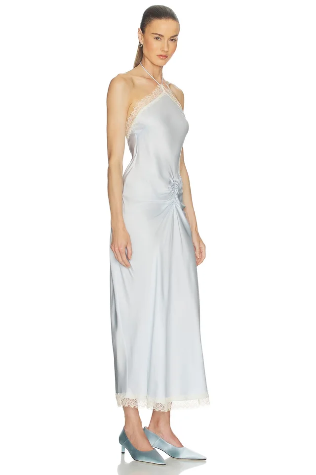 Helsa Viscose Satin Dress With Lace in Baby Blue, photo 2 of 3 from REVOLVE (Canada)