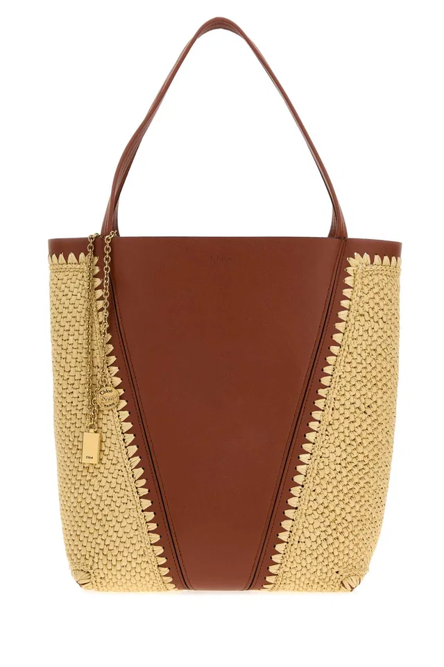 Chloé Leather And Raffia Colour-Block Shoulder Bag — Brown in Brown Raffia from HEWI