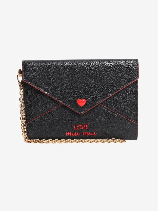 Miu Miu Black Madras love envelope wallet in Black Leather from Sign of the Times