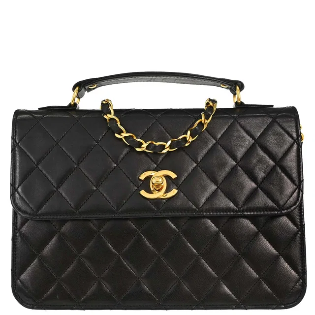 Chanel 1986-1988 Black Lambskin 2way Shoulder Handbag in Black Lambskin from AMORE Vintage Tokyo
