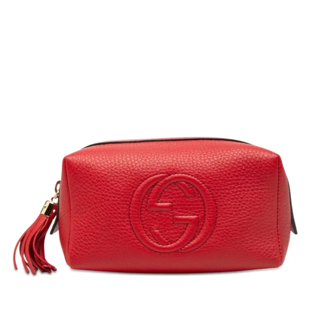 Red Gucci Leather Soho Cosmetic Pouch in Red Leather from Designer Revival