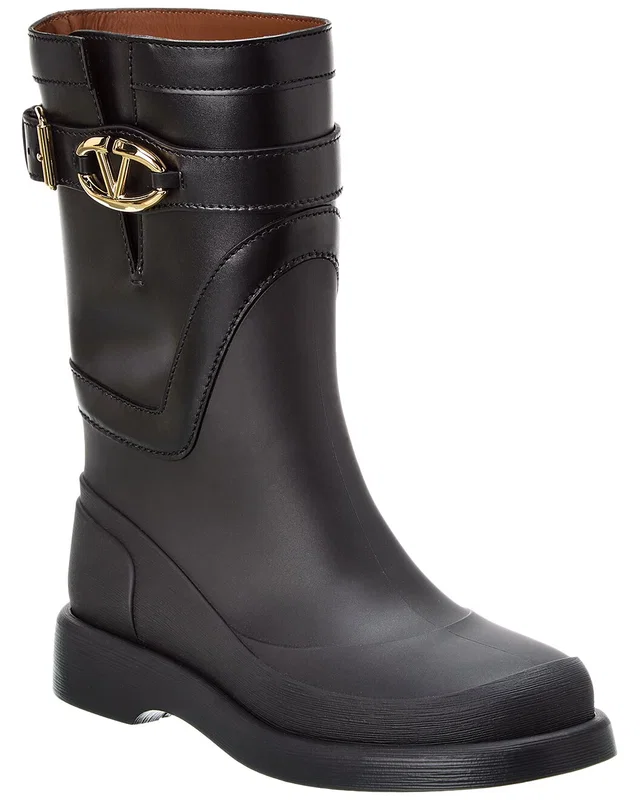 Valentino VLogo Rubber & Leather Rain Boot, image 1 of 1 from Gilt
