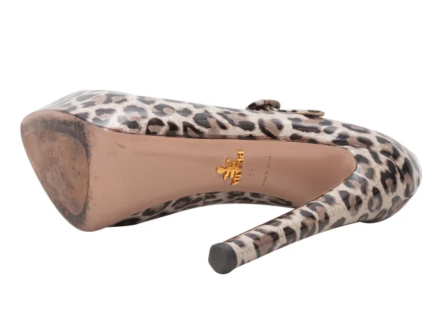 & Black Prada Patent Leopard Mary Jane Pumps Size 39 in Beige Patent leather from Designer Revival, photo 5 of 5