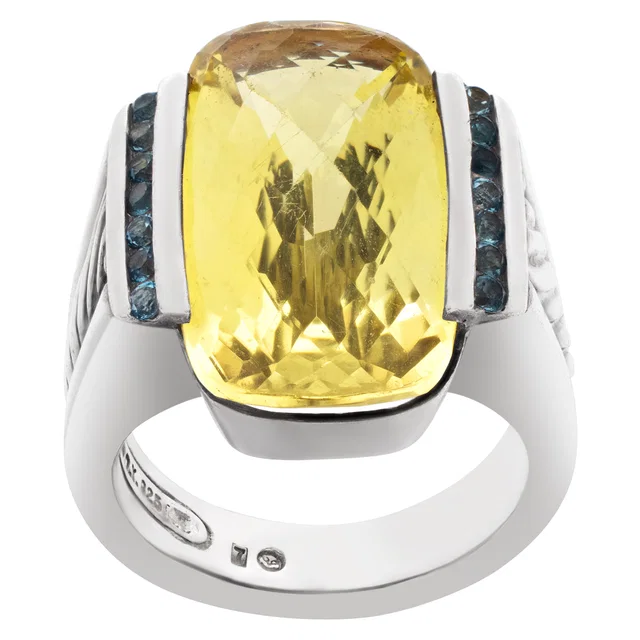 David Yurman Art Deco Style sterling silver ring with center lemon quartz in Silver Sterling Silver from Gray And Sons
