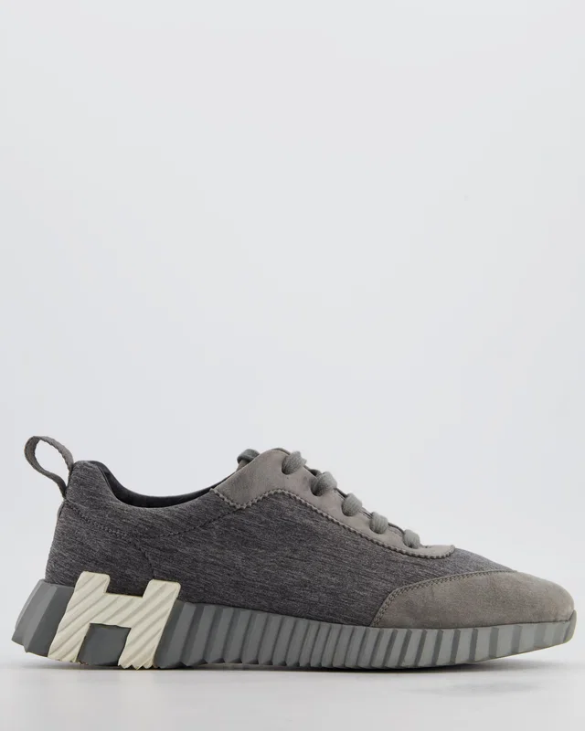 Hermès Bouncing Trainers in Gris Osmium & Gris Orage Goatskin Leather Size EU 38.5 in Grey Goatskin from Sellier