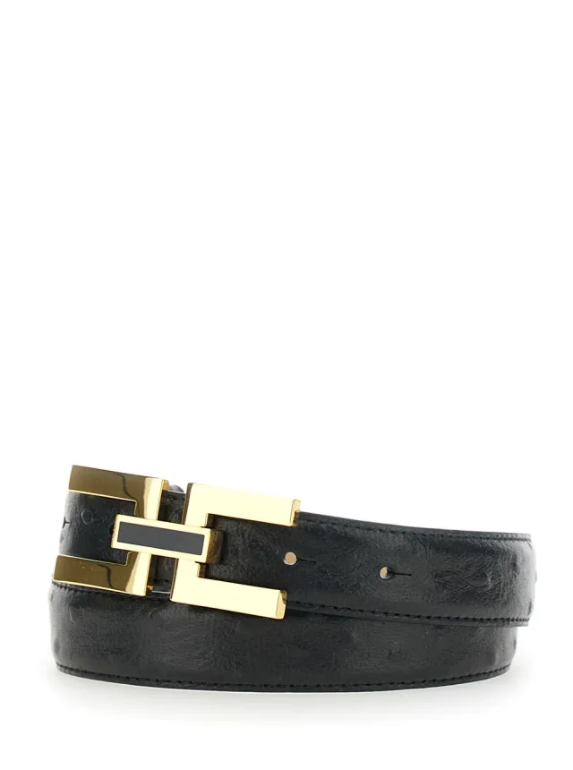 ELISABETTA FRANCHI Black Belt 'CT25S62E2110' with Leather Logo Detail in Black, photo 3 of 6 from Gaudenzi Boutique