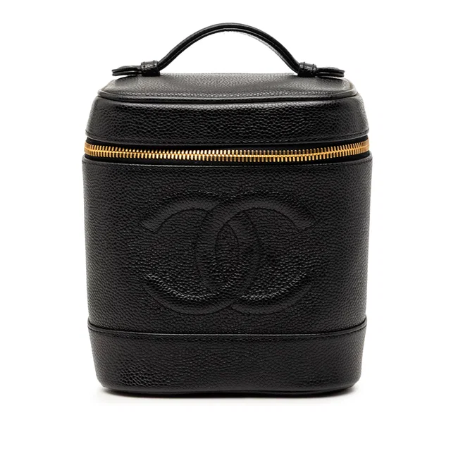 Black Chanel CC Caviar Vanity Bag in Black Caviar leather from Designer Revival