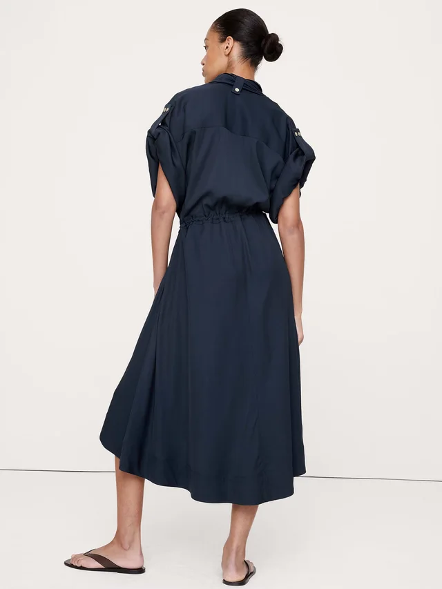 Banana Republic Viscose Midi Shirt Dress in Navy Blue, photo 2 of 4 from Banana Republic (US)