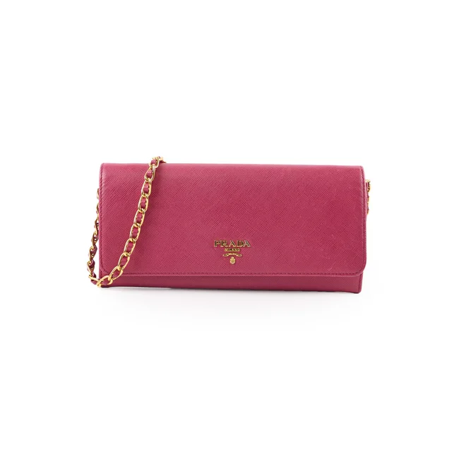Prada Long Wallet on Chain WOC Dark Pink in Pink Leather from The Purse Affair