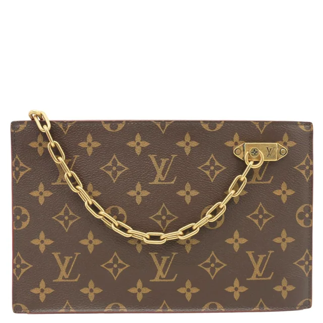 Louis Vuitton Legacy Monogram Canvas Chain Clutch Brown in Brown Coated canvas from Dallas Designer Handbags