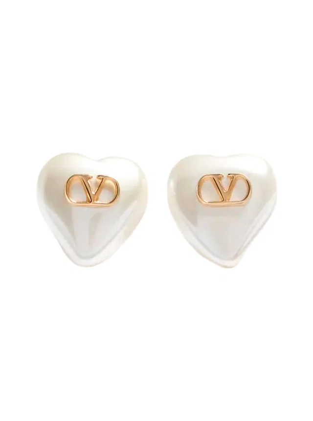 Valentino Garavani Pearl And Vlogo Stud Earrings — White Brass in White from HEWI