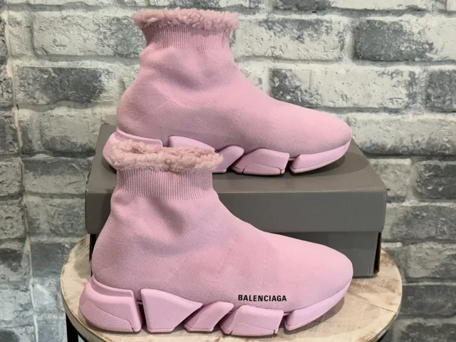 Balenciaga Speed 2.0 Recycled Knit Fake Fur Soft Pink Size Eu 40 Us 10 in pink from Poshmark