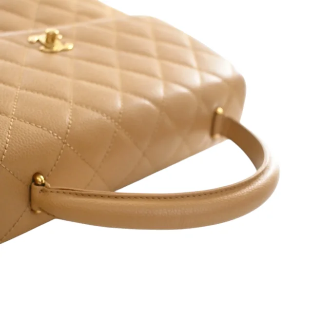 Beige Chanel CC Quilted Caviar Kelly Top Handle Bag Handbag in Beige Caviar leather from Designer Revival, photo 14 of 15