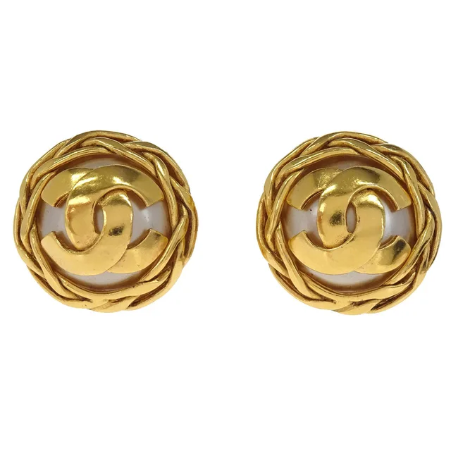 Chanel Button Clip-On Earrings Gold 95P in Gold from AMORE Vintage Tokyo