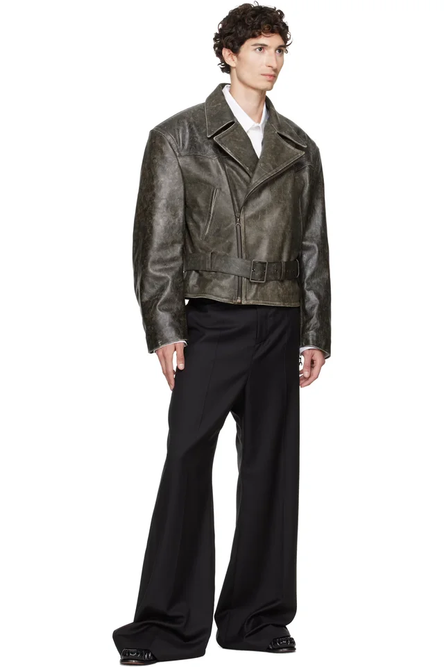 Marine Serre Gray Vintage Moon Leather Biker Jacket, photo 4 of 4 from SSENSE
