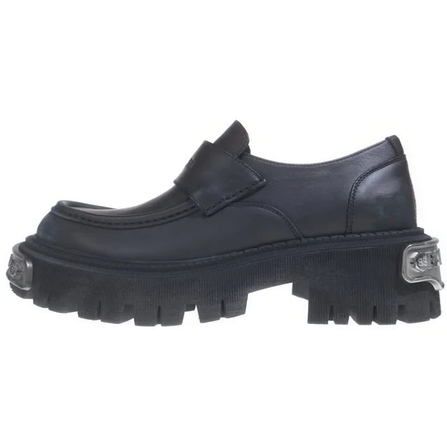 Balenciaga Tractor Loafers Distressed Leather Shoes with Loafers Plate Black in Black Leather from The Reluxe