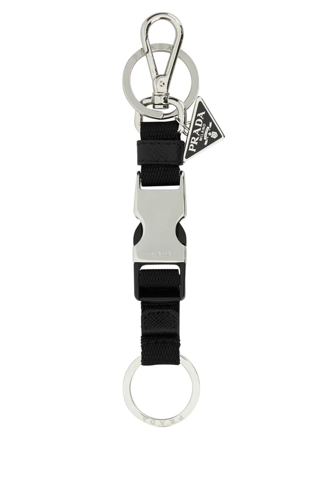 Prada Metal And Fabric Lanyard Key Case — Black Acciaio-poliammidericiclat Keychains in Black from HEWI
