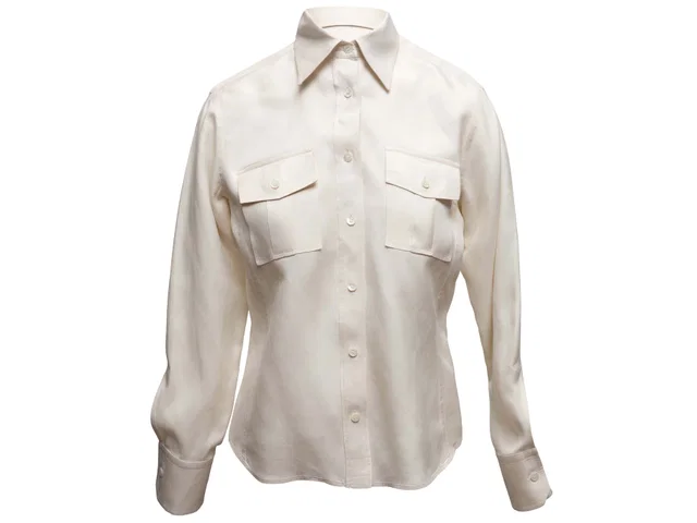 White Gucci Silk Long Sleeve Button-Up Top Size IT 38 in White Silk from Designer Revival