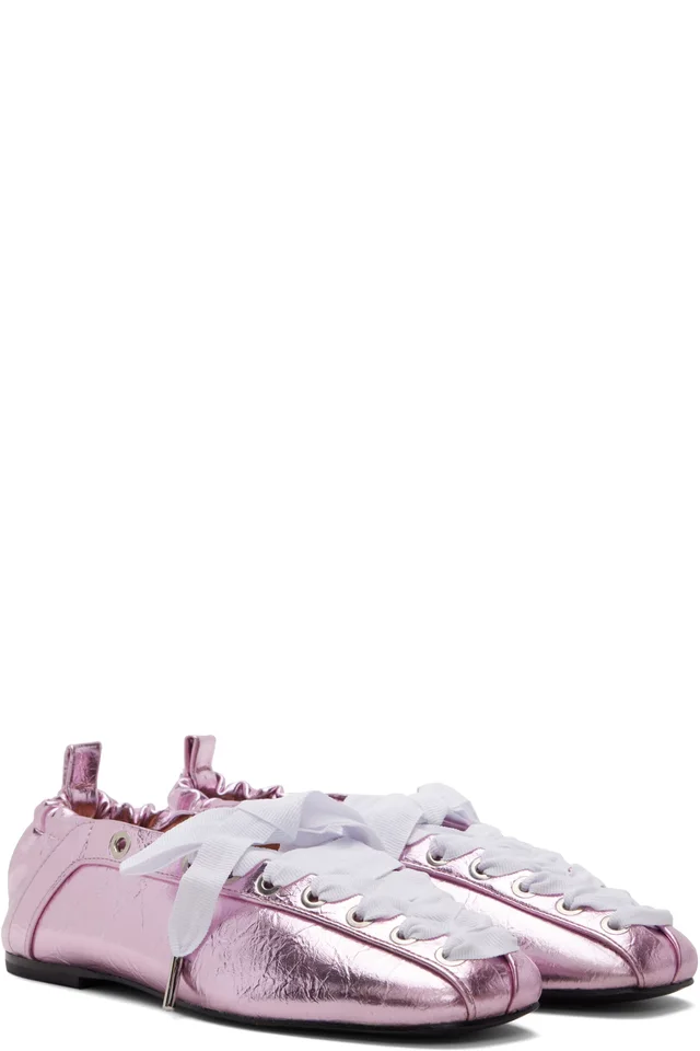 GANNI Pink Lace-Up Ballerina Flats, photo 4 of 5 from SSENSE
