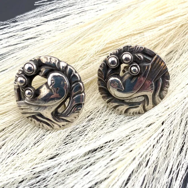 Georg Jensen Dove W/Silver "Pearls" Screw-Back Earrings No 66 Vtg Denmark J905 in silver|gray from Poshmark