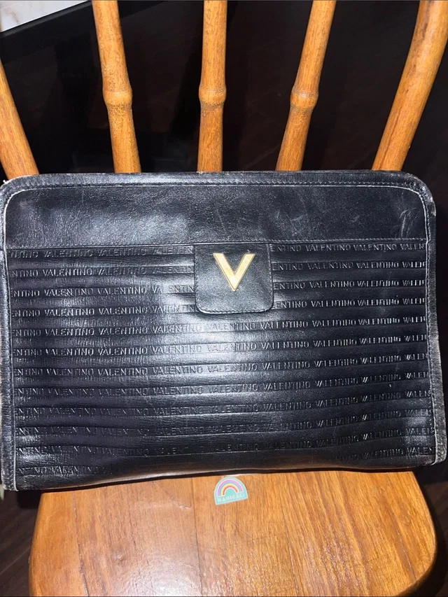 Valentino Garavani Black Leather Men's Laptop Document Case With Gold V Emblem in black|gold Leather from Poshmark