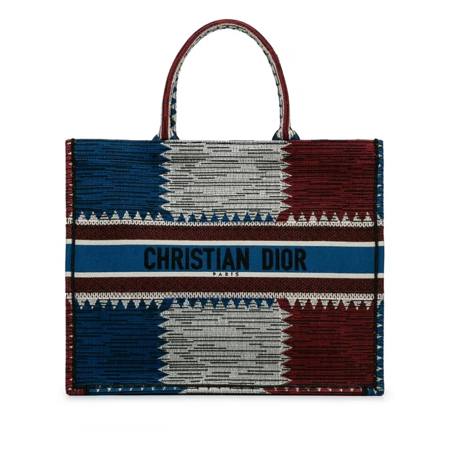 Blue Dior Large French Flag Book Tote in Blue Canvas from Designer Revival