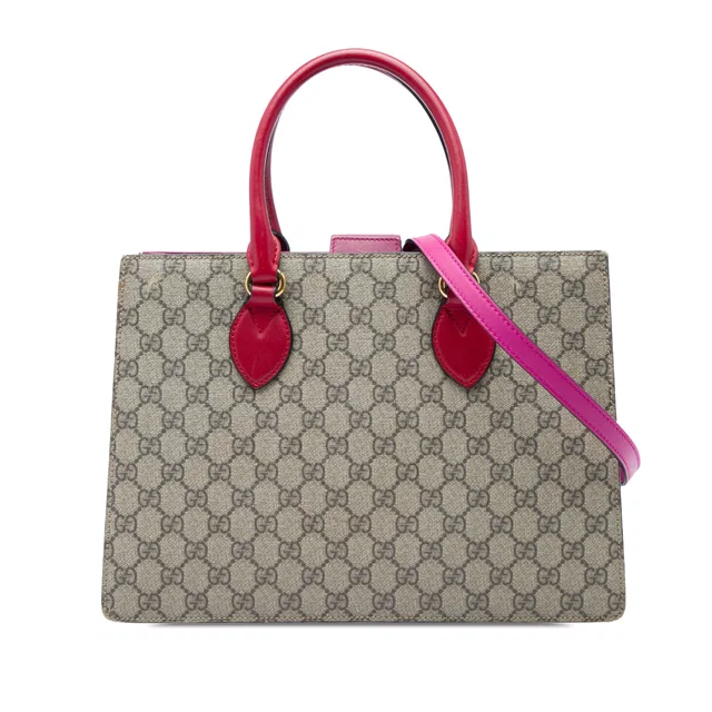 Beige Gucci GG Supreme Convertible Top Handle Bag Satchel in Beige Coated canvas from Designer Revival