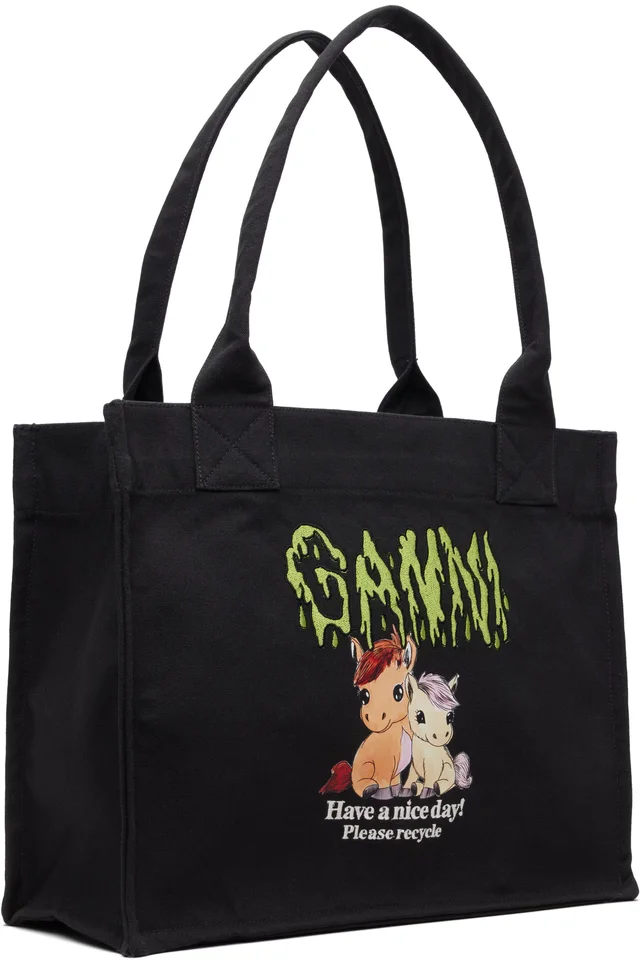 GANNI Black Pony Printed Large Tote, photo 2 of 4 from SSENSE