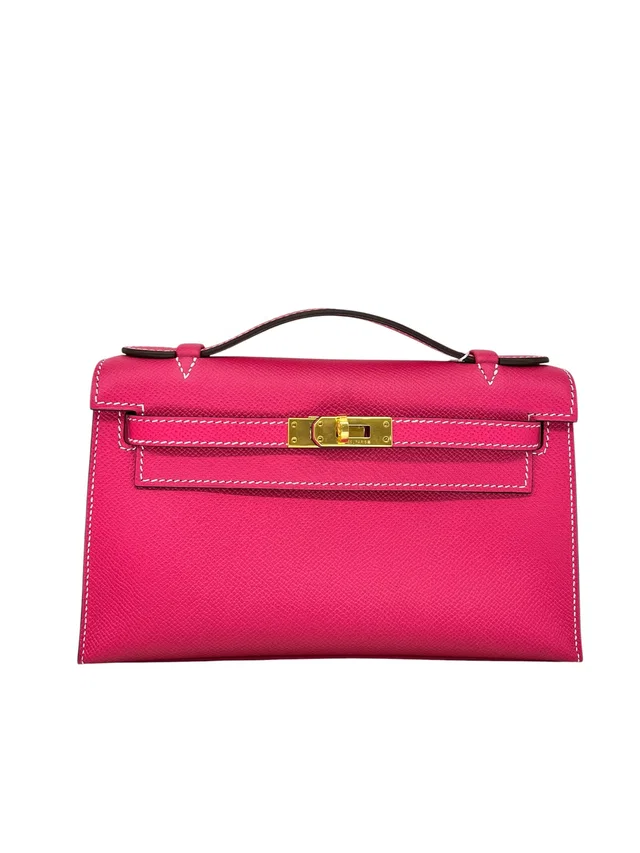 Hermès Kelly Pochette Rose Tyrien Epsom GHW #Q Y2013 in Pink Epsom leather from Luxury Promise