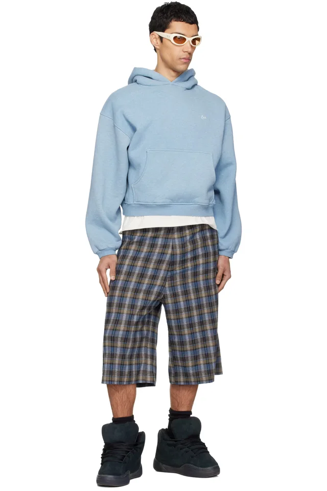 ERL Gray & Blue Check Shorts, photo 4 of 4 from SSENSE