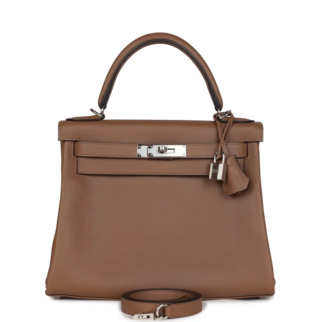 Hermès Kelly Retourne 28 Alezan Evercolor Palladium Hardware in Goatskin from Madison Avenue Couture