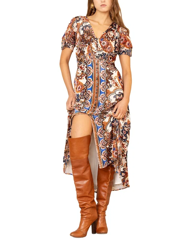 Hale Bob Paisleigh Short Sleeve Silk-Blend Midi Dress, image 1 of 1 from Rue La La