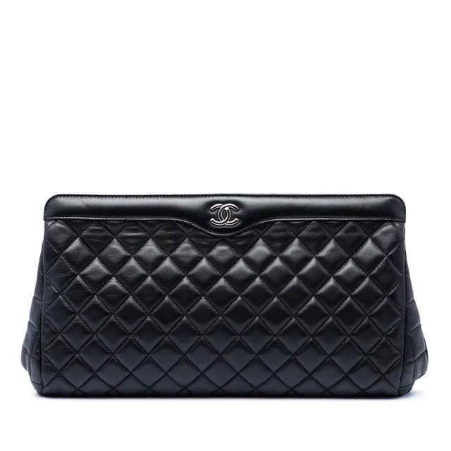 Black Chanel CC Quilted Lambskin Frame Clutch in Black Lambskin from Designer Revival