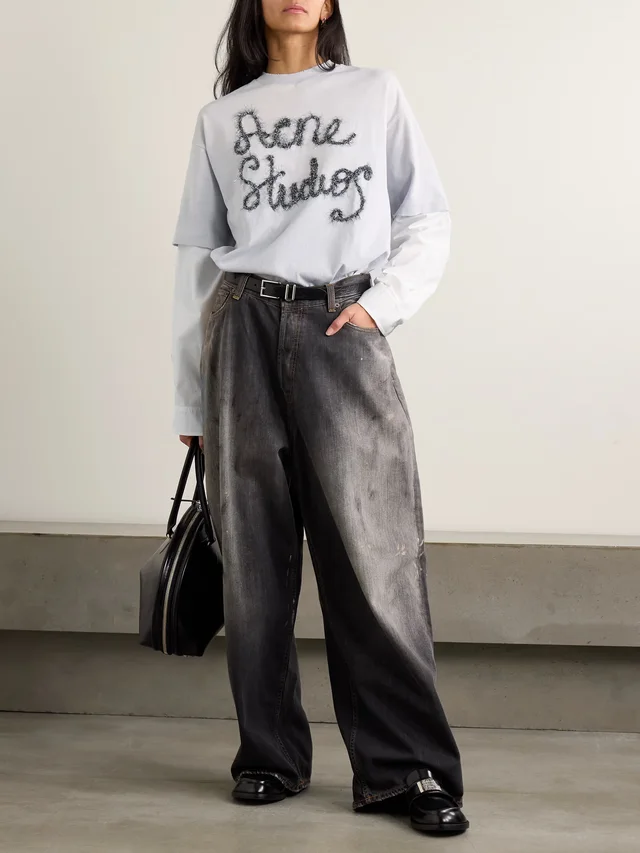 ACNE STUDIOS Layered embroidered cotton-jersey and poplin T-shirt in Blue, photo 2 of 2 from NET-A-PORTER (Canada)