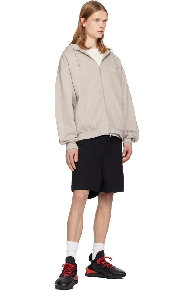 Y-3 Taupe Brushed Terry Zipper Hoodie, photo 4 of 4 from SSENSE