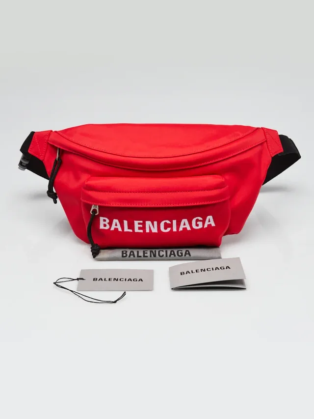 Balenciaga Red Recycled Nylon Logo Embroidered Wheel Belt Bag in Red Nylon from Yoogis, photo 2 of 13