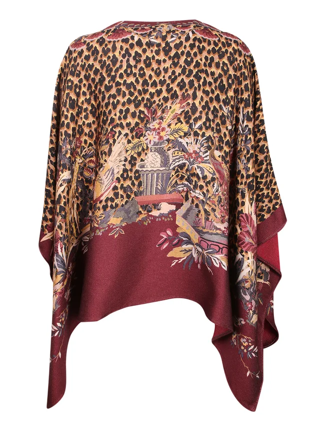 Etro leopard-print floral-pattern poncho, photo 2 of 6 from SENSER