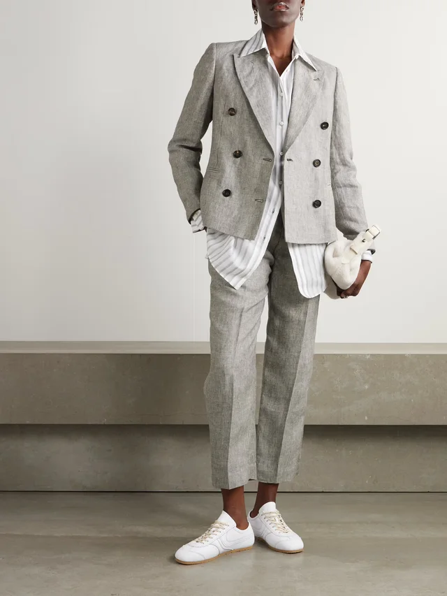 BRUNELLO CUCINELLI Double-breasted hemp and linen-blend blazer in Grey, photo 2 of 2 from NET-A-PORTER (Canada)