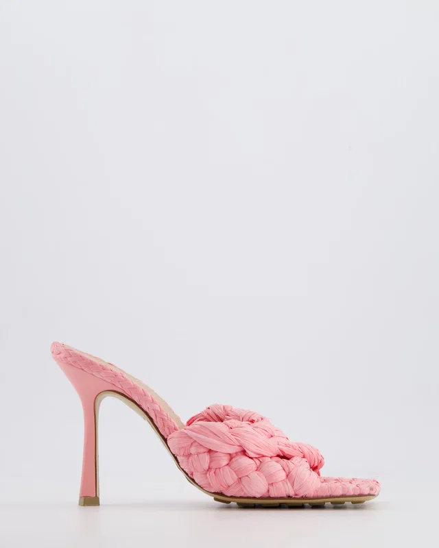 Bottega Veneta Pink Woven Raffia Stretch Slide Mules Size EU 37 in Pink Woven leather from Sellier